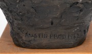 ALBERT EINSTEIN fired plaster pottery bust on wooden stand, 20th century, 28cm high overall. - 4
