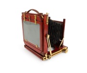 View camera, late 19th century, plate dimensions 16.5 x 20cm, brass lens engraved "R.O.J.A. vorm. Emil Busch A-G Rathenow - Busch-Bis-Telar F:9 No.3 Foc. 14.ins.". - 3