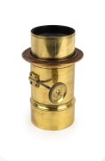 VOIGTL&Auml;NDER: Mid-19th century brass Petzval lens with lens diameter of approx. 8cm, total length approx. 18cm, bearing engraving "No. 18821 Voigtl&auml;nder & Sohn, Wien, Braunschweig". - 2