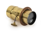VOIGTL&Auml;NDER: Mid-19th century brass Petzval lens with lens diameter of approx. 8cm, total length approx. 18cm, bearing engraving "No. 18821 Voigtl&auml;nder & Sohn, Wien, Braunschweig". - 3