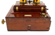 WATSON & SONS: Stereo view camera, c. 1890s, plate dimensions 11.5 x 15.5cm, with twin Watson & Sons lenses, two leather lens caps, and dual rollerblind shutter. - 7
