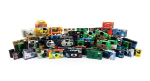 DISPOSABLE CAMERAS: A 1990s accumulation (mostly shells; nevertheless a good quantity unused in retail packaging); brands include Kodak, AGFA, Fujifilm, Looney Tunes, Hello Kitty, Pingu, and many more. (170+ items)
