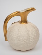 ROYAL WORCESTER antique English porcelain melon shaped jug with gilt decorated highlights, puce factory mark to base, 18cm high. - 2