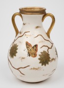 ROYAL BONN antique German porcelain two handled vase with bird and butterfly decoration, 19th century, impressed factory mark to base, 14cm high. - 2