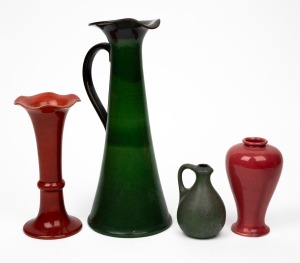 Four assorted porcelain and pottery jugs and vases, English, German and Belgian, 20th century, the largest 31cm high.