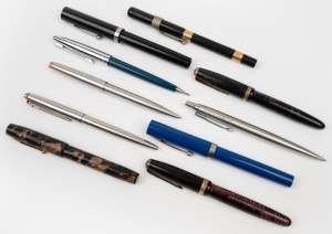 Ten assorted vintage fountain pens, ballpoint pens including PARKER.