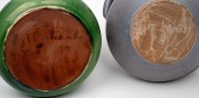 UPCHURCH mauve glazed English pottery vase; together with a WATCOMB green glazed English pottery bowl, early 20th century, (2 items), the larger 10cm high, 15cm across the handles. - 2
