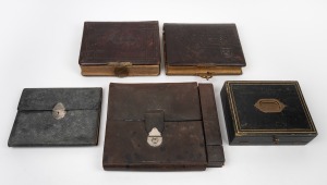 Antique leather photo albums, leather satchels and desk ware, 19th/20th century, (5 items).