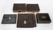 Antique leather photo albums, leather satchels and desk ware, 19th/20th century, (5 items).