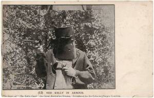 c1906 Colonial Picture Combine "(12) Ned Kelly in Armour. The Story of 'The Kelly Gang', the Great Australian Drama. Introduced by the Colonial Picture Combine". Fair/G.