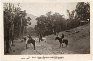 c1907 Regal Post Card Co. "The Kelly Gang - From an original Photograph. Steve Hart, Dan Kelly, Ned Kelly". Taken from an original c1870 photograph. Scarce. G/VG condition.