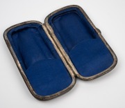 An antique tortoiseshell and silver spectacle case, attractively lined in blue silk, 19th century, 13.5cm wide. - 4