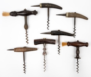 Seven assorted antique corkscrews, 19th/20th century.