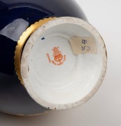 ROYAL CROWN DERBY fine quality English blue porcelain lidded urn with gilt decoration, 20th century, red factory mark to base, 30.5cm high. - 4
