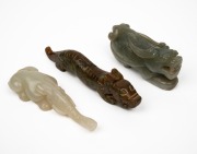 Three Chinese carved jade animal amulets, unknown age, ​​​​​​​the largest 13cm long.