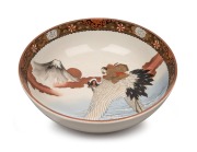 KUTANI WARE antique Japanese porcelain bowl, Meiji period, 19th century, black seal mark to base, ​​​​​​​8cm high, 27cm diameter.
