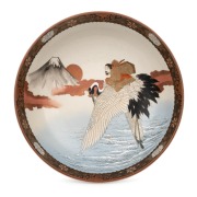 KUTANI WARE antique Japanese porcelain bowl, Meiji period, 19th century, black seal mark to base, ​​​​​​​8cm high, 27cm diameter. - 2