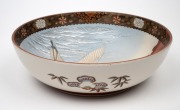 KUTANI WARE antique Japanese porcelain bowl, Meiji period, 19th century, black seal mark to base, ​​​​​​​8cm high, 27cm diameter. - 3