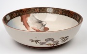 KUTANI WARE antique Japanese porcelain bowl, Meiji period, 19th century, black seal mark to base, ​​​​​​​8cm high, 27cm diameter. - 4