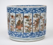 KUTANI WARE antique Japanese porcelain brush pot, Meiji period, 19th century, blue six character mark to base, 14cm high, 17cm diameter. - 3