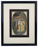 A framed North Indian courting scene, hand-painted on ivory panel, mid 20th century, ​​​​​​​27 x 22cm overall.