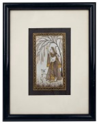 A framed North Indian scene of a woman with an antelope, hand-painted on ivory panel, mid 20th century, ​​​​​​​24 x 19cm overall.