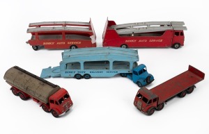 DINKY toy trucks and lorries, including car carriers, tanker and flat bed, (4 items).