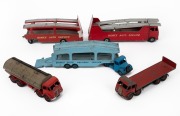 DINKY toy trucks and lorries, including car carriers, tanker and flat bed, (4 items).