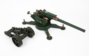 Two English made model artillery pieces, most likely Dinky/Meccano, the larger 34cm long.