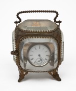 An antique sterling silver ladies cased pocket watch, housed in an original antique glass and gilt metal silk lined box, 19th century, 11cm high overall.