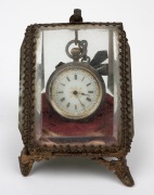 An antique sterling silver ladies cased pocket watch, housed in an original triangular antique glass and gilt metal silk lined box, 19th century, 8cm high overall. - 2
