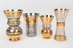 Four vintage Bohemian glass vases with gilt decoration, mid 20th century, the largest 24.5cm high.