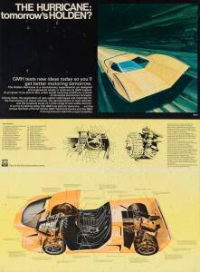 c1969 Holden dealership poster "THE HURRICANE: tomorrow's HOLDEN". The Hurricane was a concept car that was never put into production as it was deem too daring for the market. Block mounted & framed with some staining. 72 x 98cm. Extremely RARE