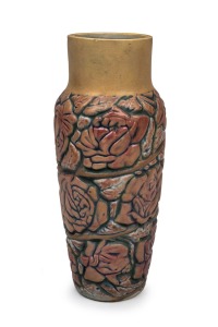 MOUGIN French art pottery vase with rose decoration, designed by GASTON GOOR, circa 1930, impressed "Mougin, Nancy, Goor", 26cm high.