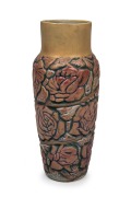 MOUGIN French art pottery vase with rose decoration, designed by GASTON GOOR, circa 1930, impressed "Mougin, Nancy, Goor", ​​​​​​​26cm high.