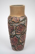 MOUGIN French art pottery vase with rose decoration, designed by GASTON GOOR, circa 1930, impressed "Mougin, Nancy, Goor", ​​​​​​​26cm high. - 2