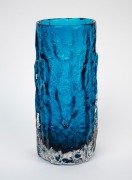 WHITEFRIARS "Bark" glass vase in kingfisher blue, model 9691, designed by GEOFFREY BAXTER, circa 1966, ​​​​​​​23.5cm high. - 2