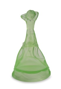 A vintage uranium glass mermaid soap dish, circa 1930, 25cm high.
