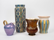 Three assorted porcelain vases and a jug, including CROWN DEVON and VENING, (4 items), the largest 36cm high.