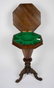 An antique English walnut worktable, interior fitted with compartments and later baize, 19th century, 76cm high, 42cm wide, 42cm deep. - 2