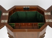 An antique English mahogany and satinwood Sheraton Revival worktable, interior handsomely fitted with water washed Lincoln green silk, lift-out tray and compartments, 19th/20th century, 72cm high, 41cm wide, 35cm deep. - 3