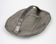 LIBERTY & Co. "Tuderic" English Arts & Crafts pewter tray with carrying handle, early 20th century, stamped "TUDERIC" with registration and shape mark, 31cm wide. - 2