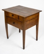 An antique French fruitwood and pine two drawer side table with tapering square form legs, 18th/19th century, 72 cm high, 66cm wide, 53cm deep. - 2
