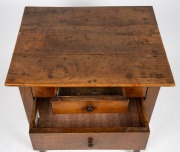 An antique French fruitwood and pine two drawer side table with tapering square form legs, 18th/19th century, 72 cm high, 66cm wide, 53cm deep. - 3