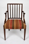 A Georgian mahogany Hepplewhite period armchair with scroll elbow supports and reeded bar back decoration, circa 1770, 87cm high, 55cm across the arms. - 2