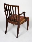 A Georgian mahogany Hepplewhite period armchair with scroll elbow supports and reeded bar back decoration, circa 1770, 87cm high, 55cm across the arms. - 3
