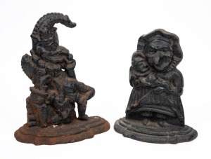 PUNCH & JUDY pair of antique cast iron door stops, 19th century, ​​​​​​​30cm and 27cm high.