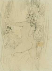 NORMAN LINDSAY (1879-1969)"The Assignation"Pencil on paper initialled lower right26 x 35cm