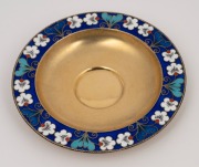 A Russian silver teacup and saucer with enamel floral decoration and original gilt finish, stamped "916" with Soviet assay mark and Cyrillic maker's mark, the saucer 11cm diameter, 233 grams total. - 2