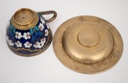 A Russian silver teacup and saucer with enamel floral decoration and original gilt finish, stamped "916" with Soviet assay mark and Cyrillic maker's mark, the saucer 11cm diameter, 233 grams total. - 4